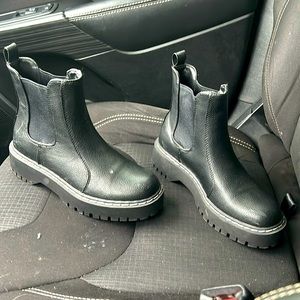 Black leather platform boots